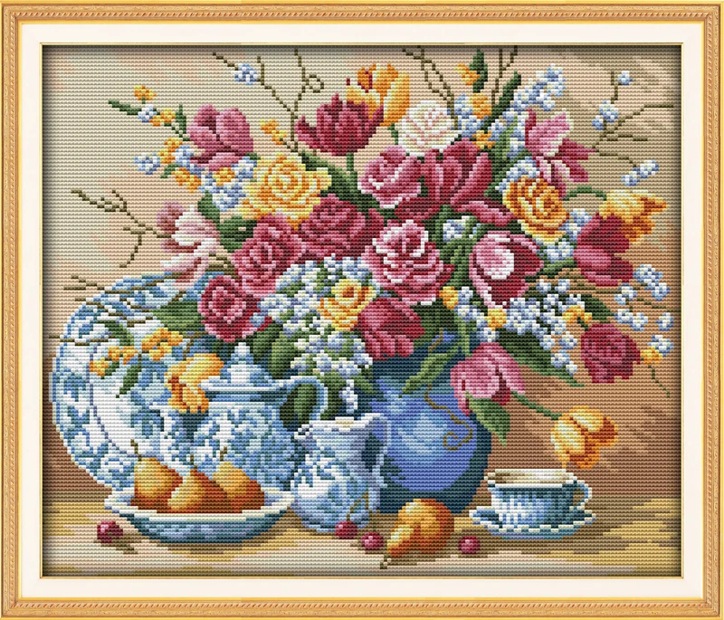 

Joy Sunday Fruit Plate and Vase Patterns Needlework Stitch 11CT 14CT Cross Stitch Sets for Embroidery Kits Cross-Stitching