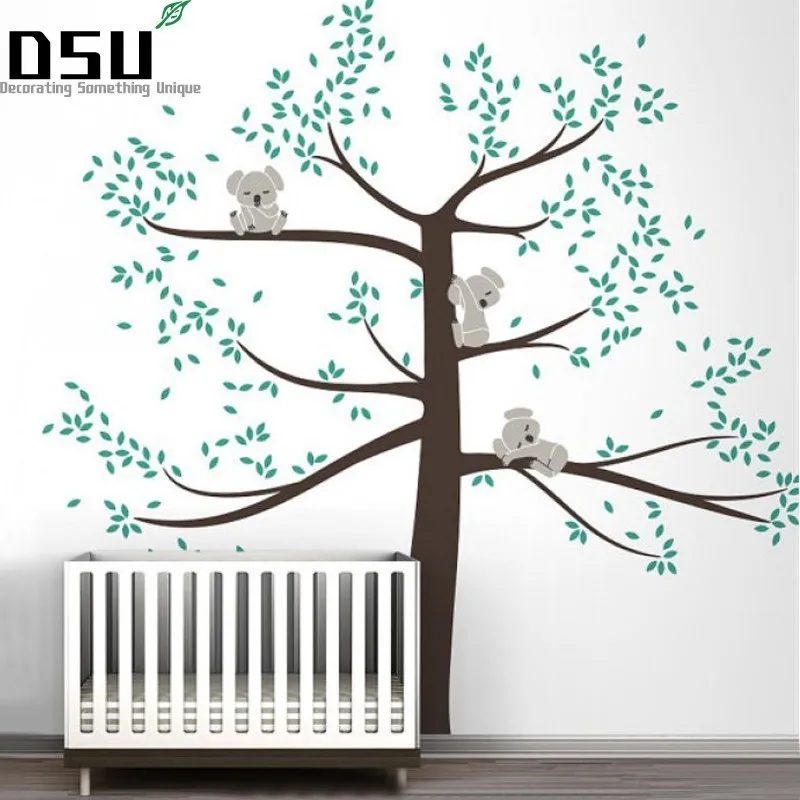 Spring Koala Tree Vinyl Wall Decal Removable Wall Sticker Tree Nursery Vinyls Baby Room Decor Wall Stickers D503 Wallpaper giraffe animal removable nursery wall sticker