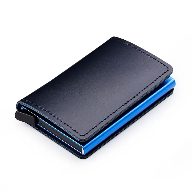 

JIULIN Blocking 100% Genuine Leather Credit Card Holder Aluminum Metal Business ID Cardholder Slim Card Case Mini Wallet for Men