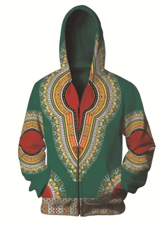 Spandex Bazin Riche Traditional Print Pullover African Dashiki Hoodie 3D Africa Clothe Red Yellow Purple Black Orange Blue Green |