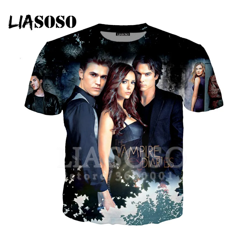 

LIASOSO 3D Print Women Men The Vampire Diaries Elena Gilbert Stefan Salvatore DamonTshirt Summer T-shirt Short Sleeve X1271