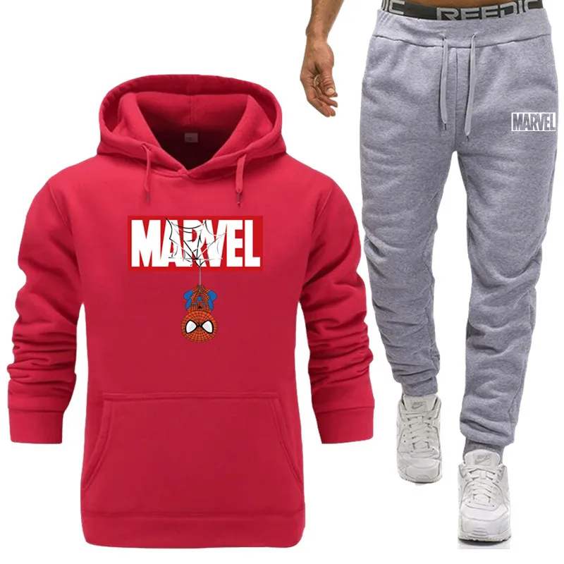 Спортивный костюм мужской комплект бренд Человек-паук Marvel комплект из двух предметов спортивная одежда все хлопок внутренний флис толстые толстовки+ брюки спортивный костюм