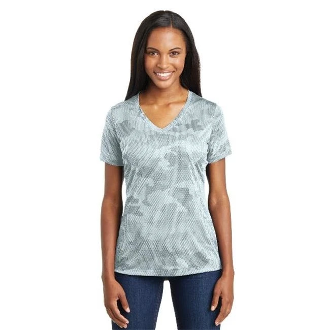 Sport-Tek LST370 Ladies CamoHex V Neck Tee White - 3XL