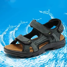 Хороший Новое поступление Лето 111% Пояса из натуральной кожи Для мужчин сандалии для прогулок Hook& Loop коровьей мужской пляжная обувь