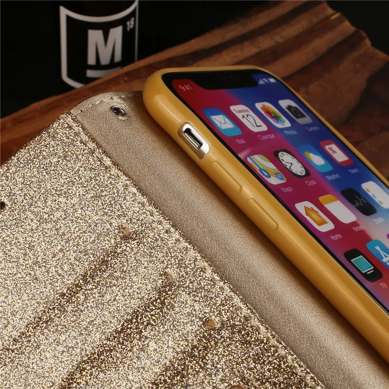 Откидная крышка для iPhone 11 Pro XS Max XR X 6 6s 7 8 Plus 5 кожаный блестящий алмаз кошелек samsung S9