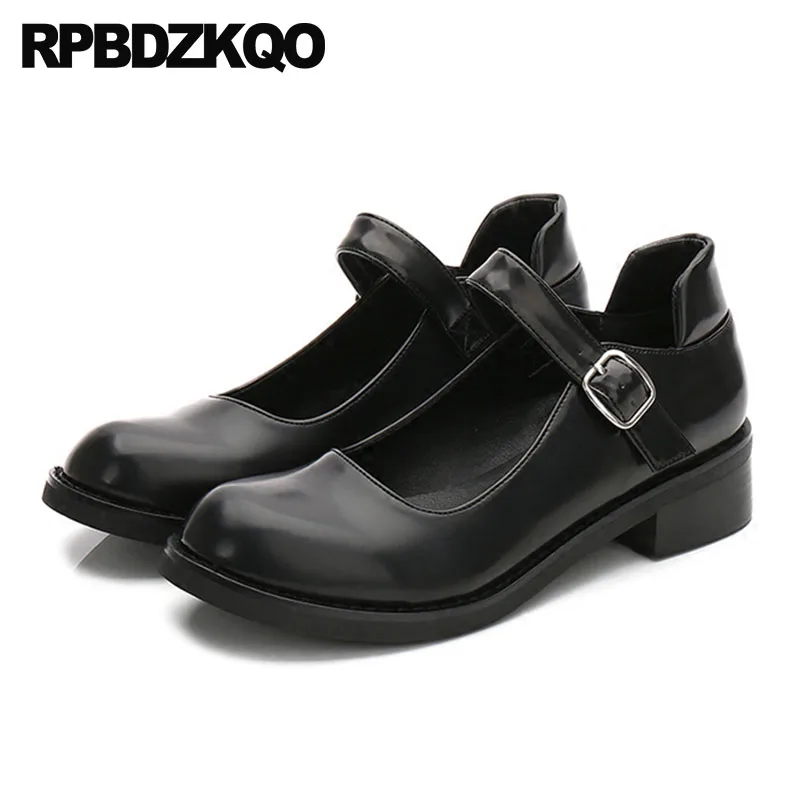 

block size 4 34 vintage strap designer round toe retro thick footwear 2018 mary janes women shoes discount autumn low heels