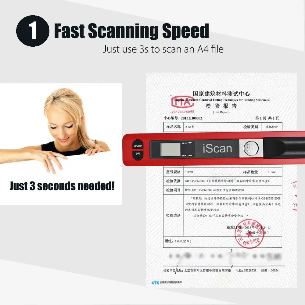 Handhold Document Scanner JPGPDF Format Document Image Iscan Scanner with LCD Display Max A4 IDS001 1