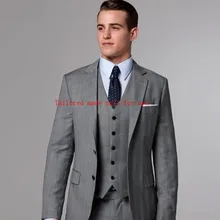 Настроить Классические Брюки Серый Две кнопки Нотч GroomTuxedosBestMan женихов Для мужчин костюмы для выпускного Для мужчин Нарядные Костюмы для свадьбы(куртка+ штаны+ жилет+ галстук