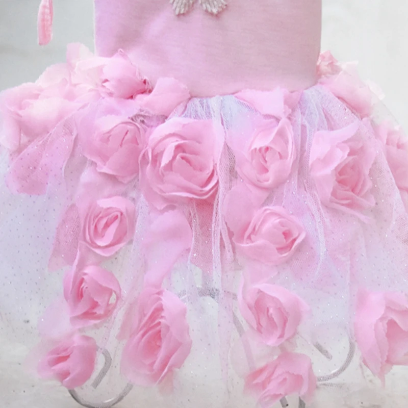 Spring/Summer Pet Dog Wedding Dress Pearls Lace Design Cat Puppy Princess Skirt Clothes Tutu Rose Dress For Puppy Small Dog