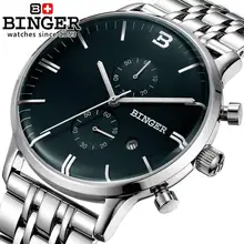 Швейцарские мужские часы люксовый бренд наручные часы Бингер кварцевые часы glowwatch Полный нержавеющая сталь хронограф Diver B1122-2