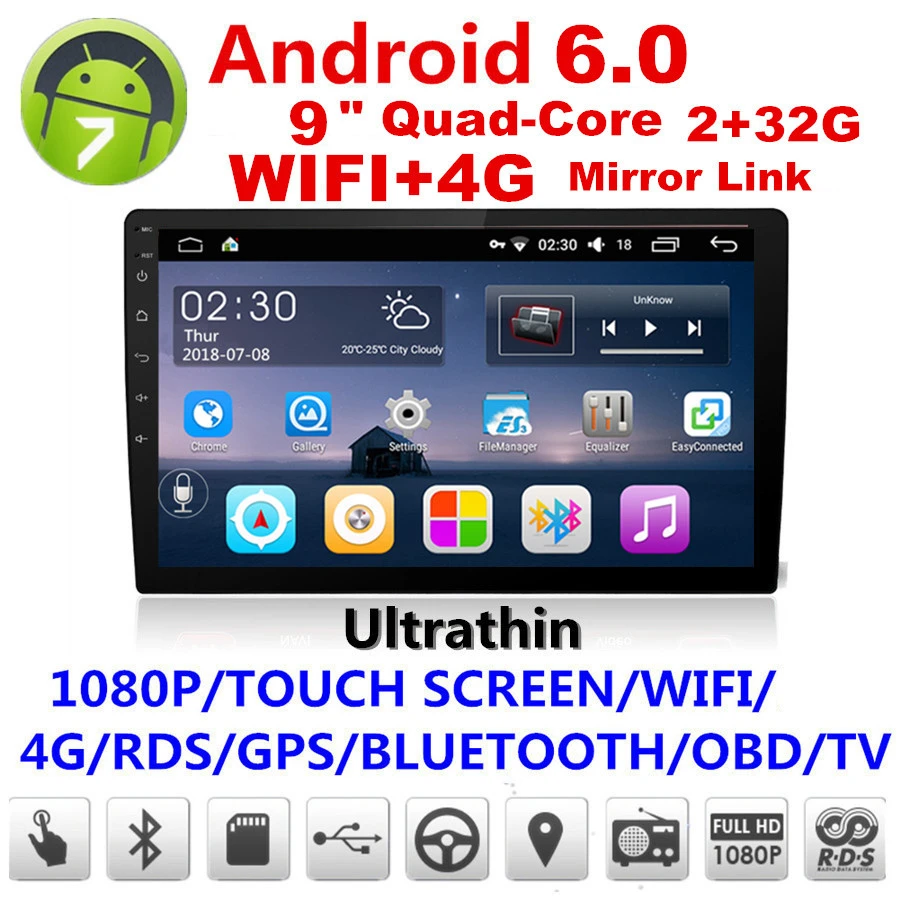 Cheap For 08-16 Hyundai Elantra 9" 2DIN Quad-Core 2+32G Car Stereo Radio GPS Wifi 4G LTE BT DAB Mirror Link OBD Android 6.0 5