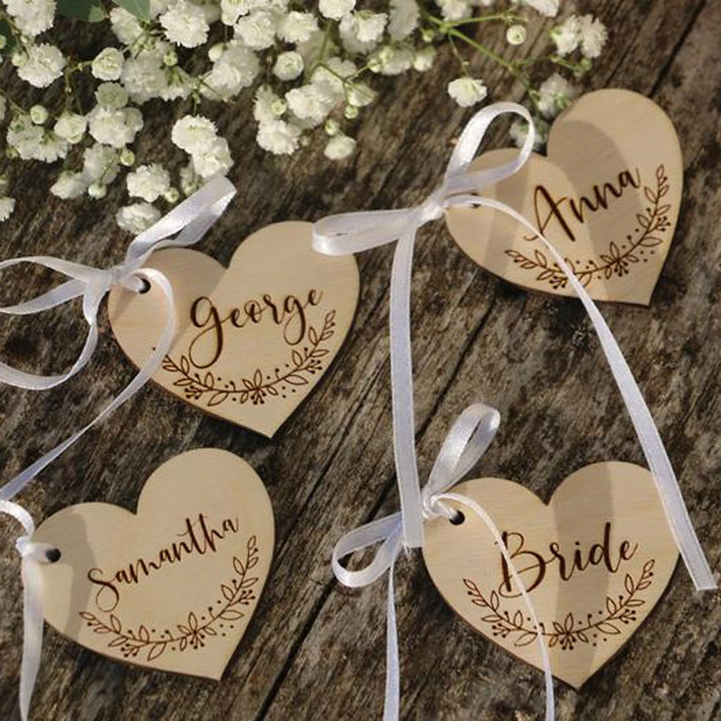 Laser cut custom wedding place namesCustom wood Heart signsWooden place cards WEDDING name cardsLaser cut namesHEART TAGS for wedding