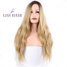 LISI волосы волнистые 2" Длинные термостойкие синтетические парики для черный/белый для женщин черный Омбре блонд вечерние Косплей Прическа Длинные