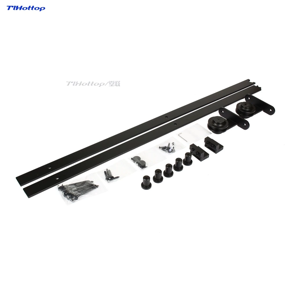 

WALFRONT Hanging Wood Door Hardware Set Slide Antique Track System Steel Rail Kits TLHOTTOP