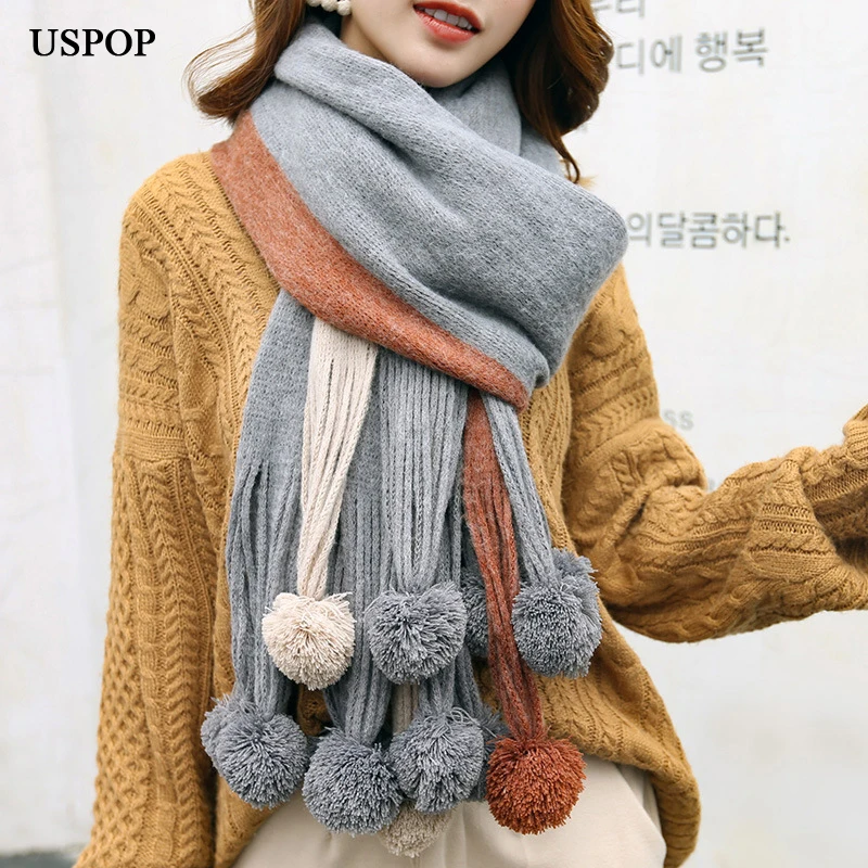 Best Price F5vsK USPOP 2019 New women scarves fashion winter thick long scarf color patchwork pompoms pashmina soft warm thickened winter shawl Best Price F5vsK USPOP 2019 New women scarves fashion winter thick long scarf color patchwork pompoms pashmina soft warm thickened winter shawl