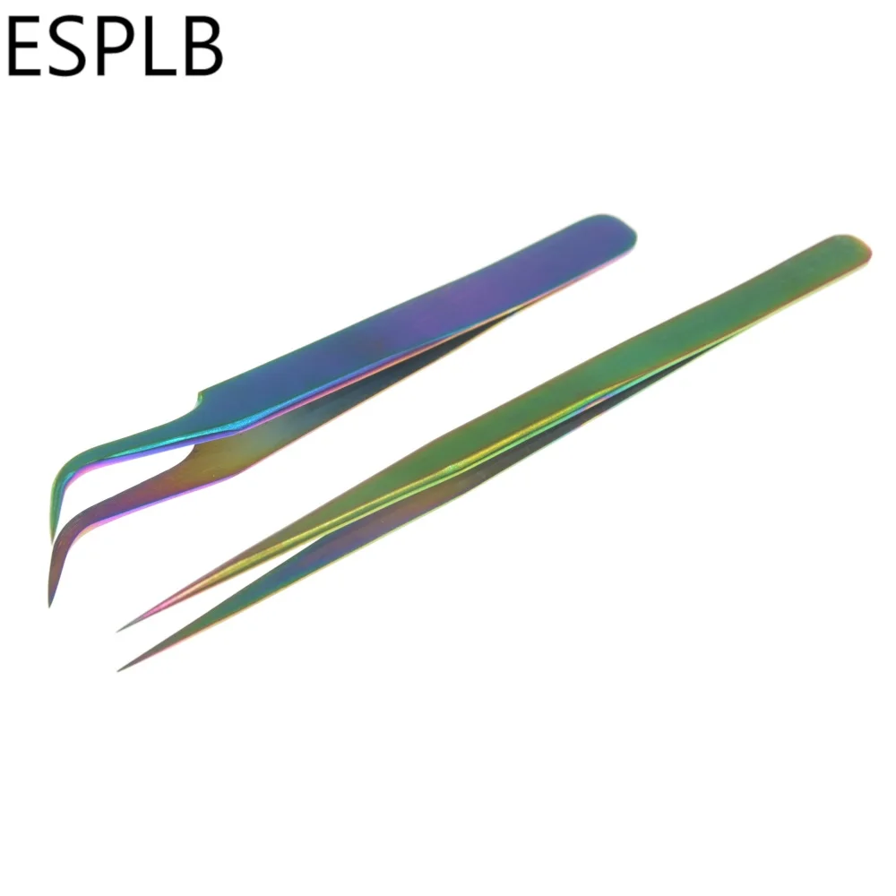

ESPLB Stainless Steel Rainbow Tweezers Straight/Curved Tip Colorful Precision Electronics No.11/15 Plating Tweezers