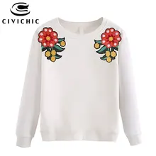 CIVICHIC/футболка с круглым вырезом и цветочной вышивкой; женский винтажный Свободный пуловер; повседневные хлопковые топы; футболка для свежей девушки; шикарная одежда с заплатками; WLT12