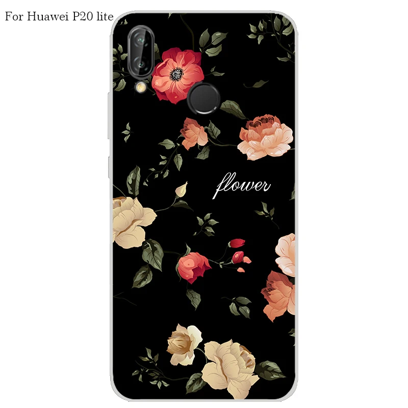 Huawei P20 lite Case Cover TPU Case For Huawei P20 lite Phone Cover Sweet Floral Cute Cat TPU P20 lite Soft Case Fashion 100%   a11