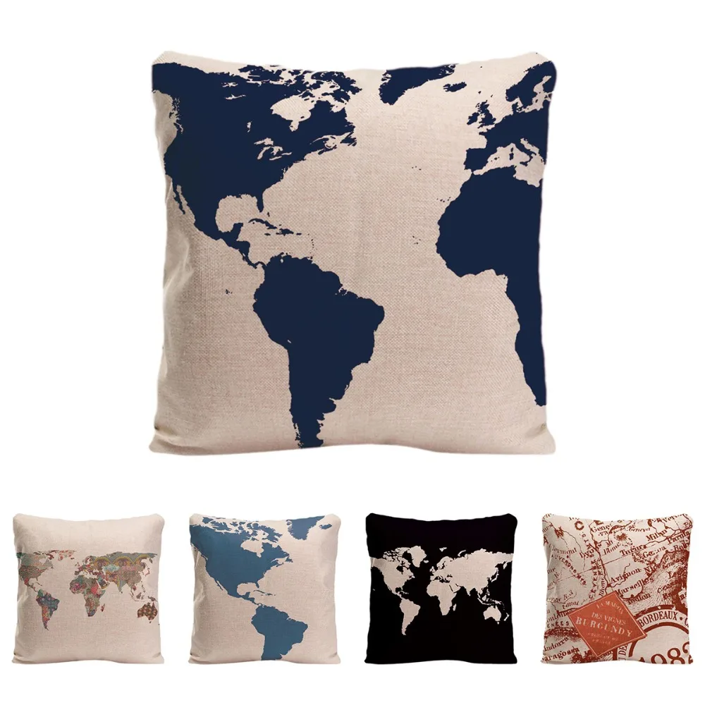 Watercolor World Maps Cushion Cover Decorative Pillow For Sofa Car