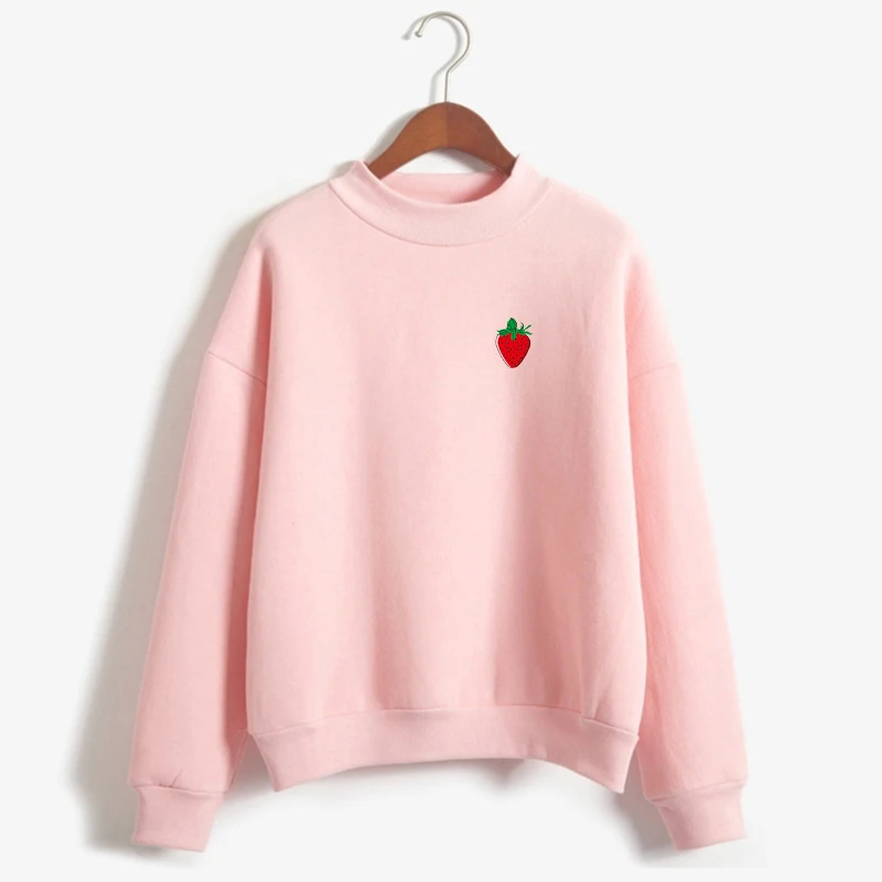 

Women Hoodies New Strawberry Print Harajuku Girls Autumn Long Sleeve Sweatshirt Candy Colors Winter Fleece Thick Pullover