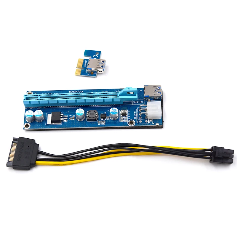 Mini PCI-E to PCI Express Extender Riser Card PCIE 1x to 16x Slot USB3.0 Data Cable SATA to 6Pin Power Supply for Bitcoin Mining