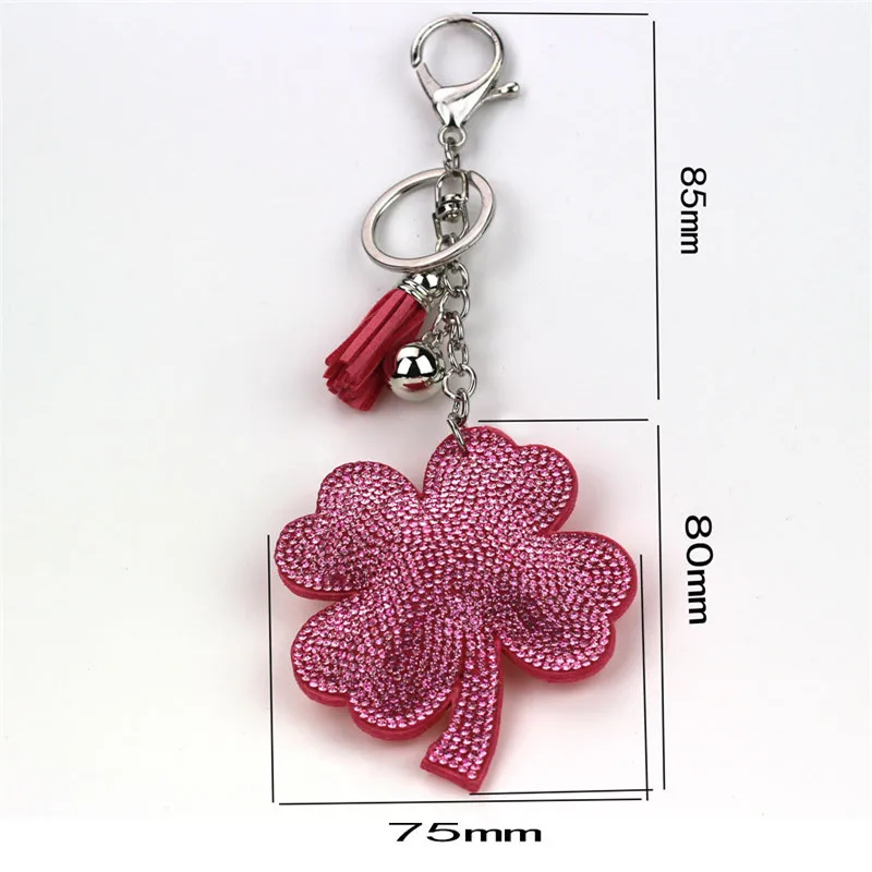 Wholesale 2017 Charm Pendant Key Ring Rhinestone Leather Key Ring Rhinestone tassel leather ring clip Flower keychain for women