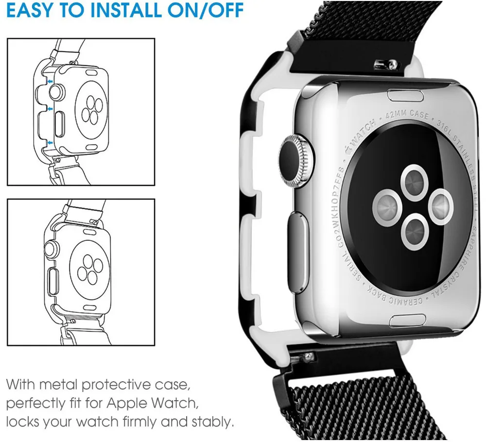 Чехол + ремешок для Apple Watch iWatch 44 мм 40 42 38 браслет из нержавеющей стали Миланская