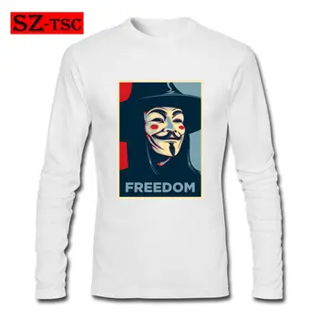 

V For Vendetta Tshirt Anonymous Mask Guy Fawkes Inspired Freedom Revolution Mens T-Shirt O Neck Hip Hop T Shirts Long Sleeves