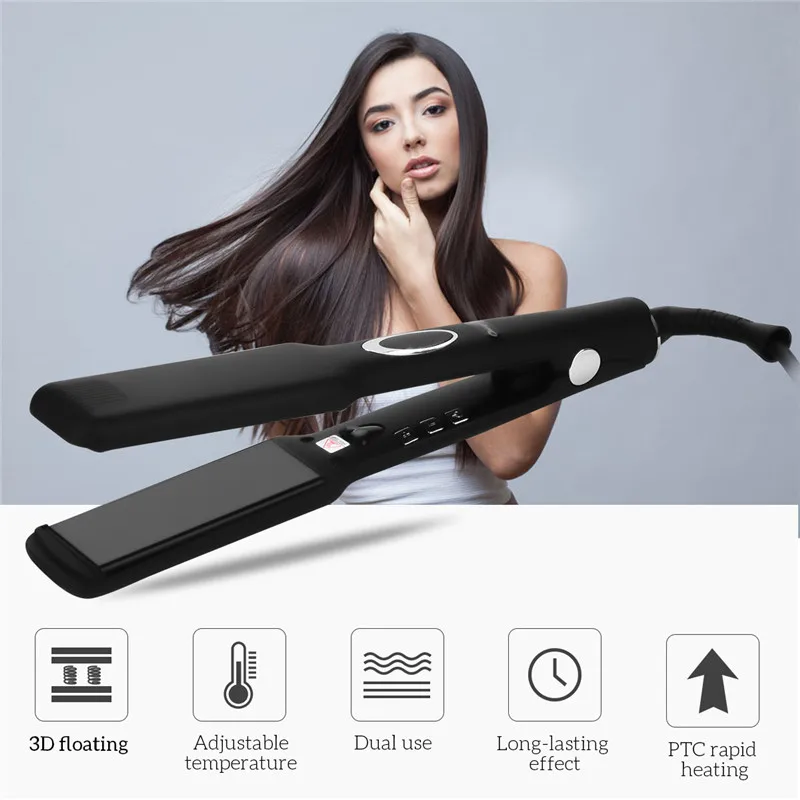 

3D Floating Ceramic Wide Flat Iron Plate PTC Fast Heating Hair Straightener Curler Adjustable Temperature with Negative Ions