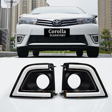 ECAHAYAKU 1 Set drl Daytime Running Lights with yellow turn signal For Toyota Corolla 2014 2015 2016 LED DRL fog driving light ECAHAYAKU 1 Set drl Daytime Running Lights with yellow turn signal For Toyota Corolla 2014 2015 2016 LED DRL fog driving light