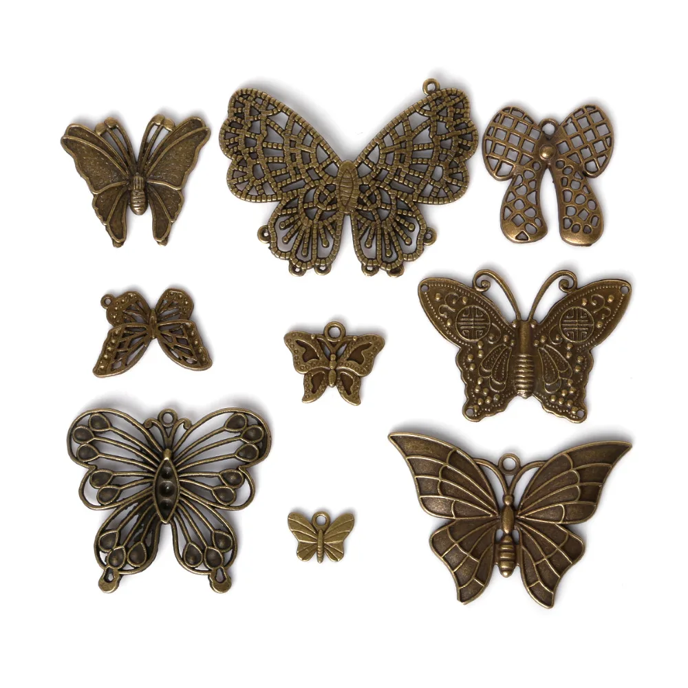 

Wholesale Antique Zinc Alloy Bronze Plated Mixed Styles Butterfly Charms Pendants Fit Necklace DIY Jewelry Findings
