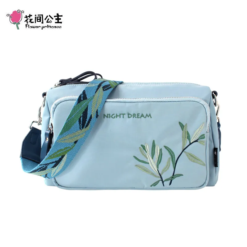 Женская сумка-мессенджер с цветочной принцессой, с вышивкой, с широким ремешком, сумки через плечо, большая емкость, Нейлоновые женские сумки