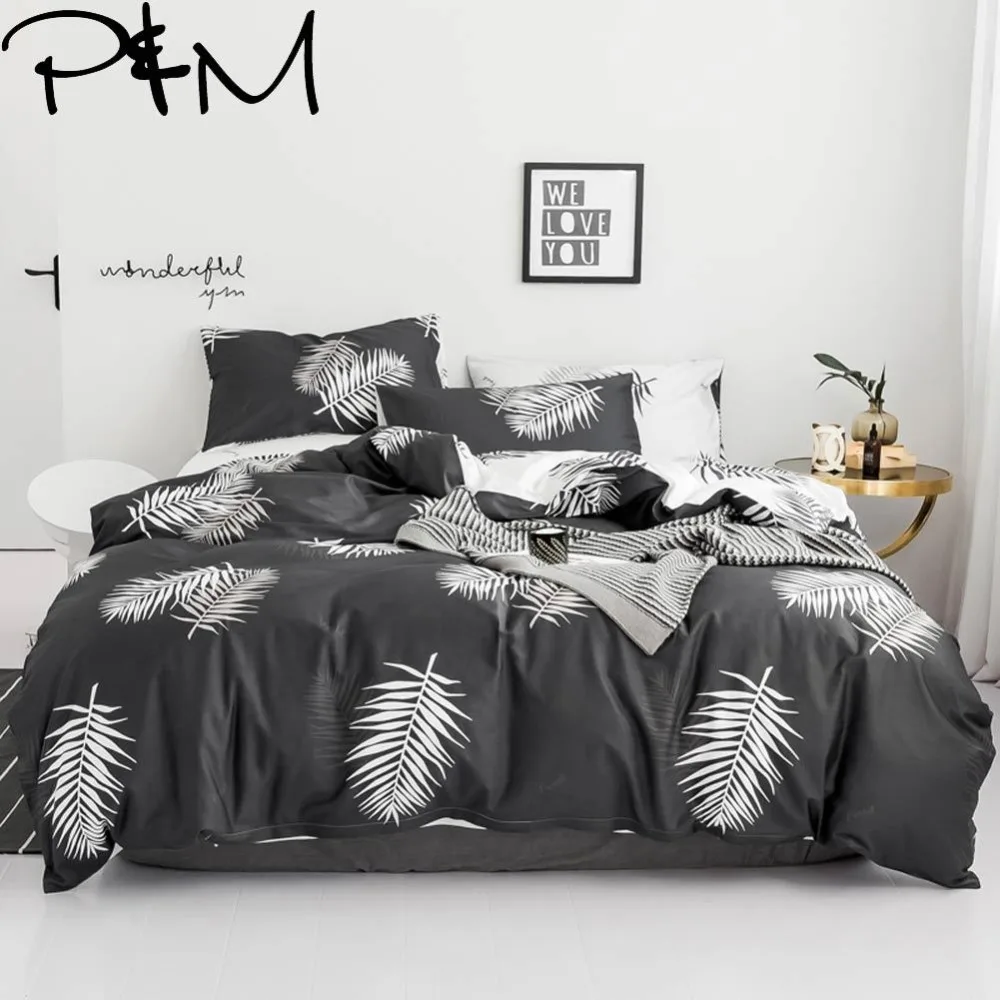 

PAPA&MIMA feather print Modern style bedding sets cotton Twin Queen King Size duvet cover set bedsheet pillowcases