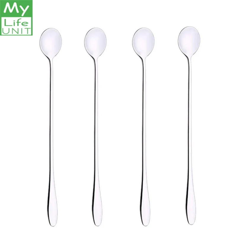 

MYLIFEUNIT Long Handle Mixing Spoon Set Stainless Steel Ice Cream Cocktail Teaspoons Coffee Soup Spoons (10 Inch)