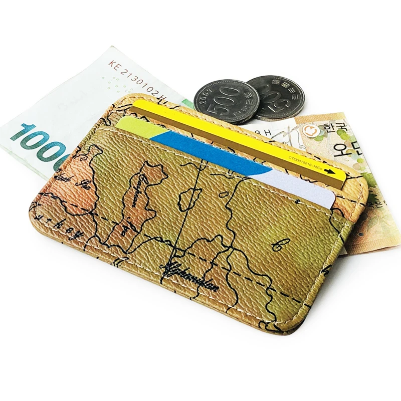 

Vintage Function World Map Credit Business Card Holder Passport Cover Rfid Bank Storage Organizer Slim Purse PU Leather Wallet