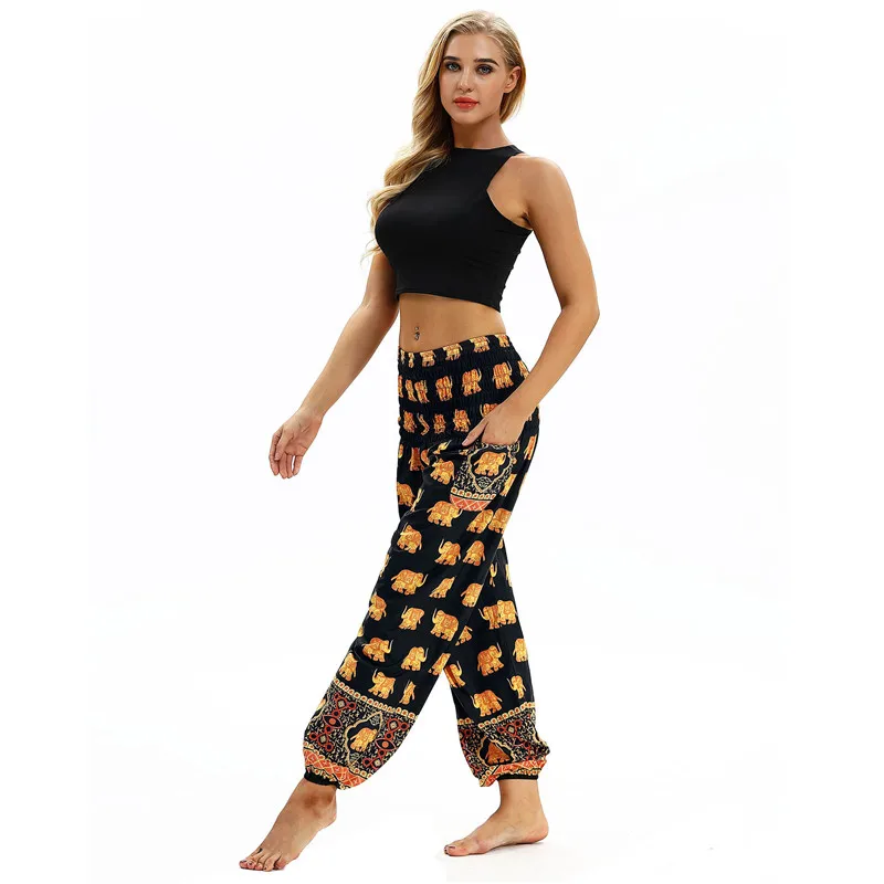 Bohemian Indian Yoga Pants Ethnic Style Wide Leg India Pants Large Crotch Women Belly Dance Mandala Hippie Boho Trousers