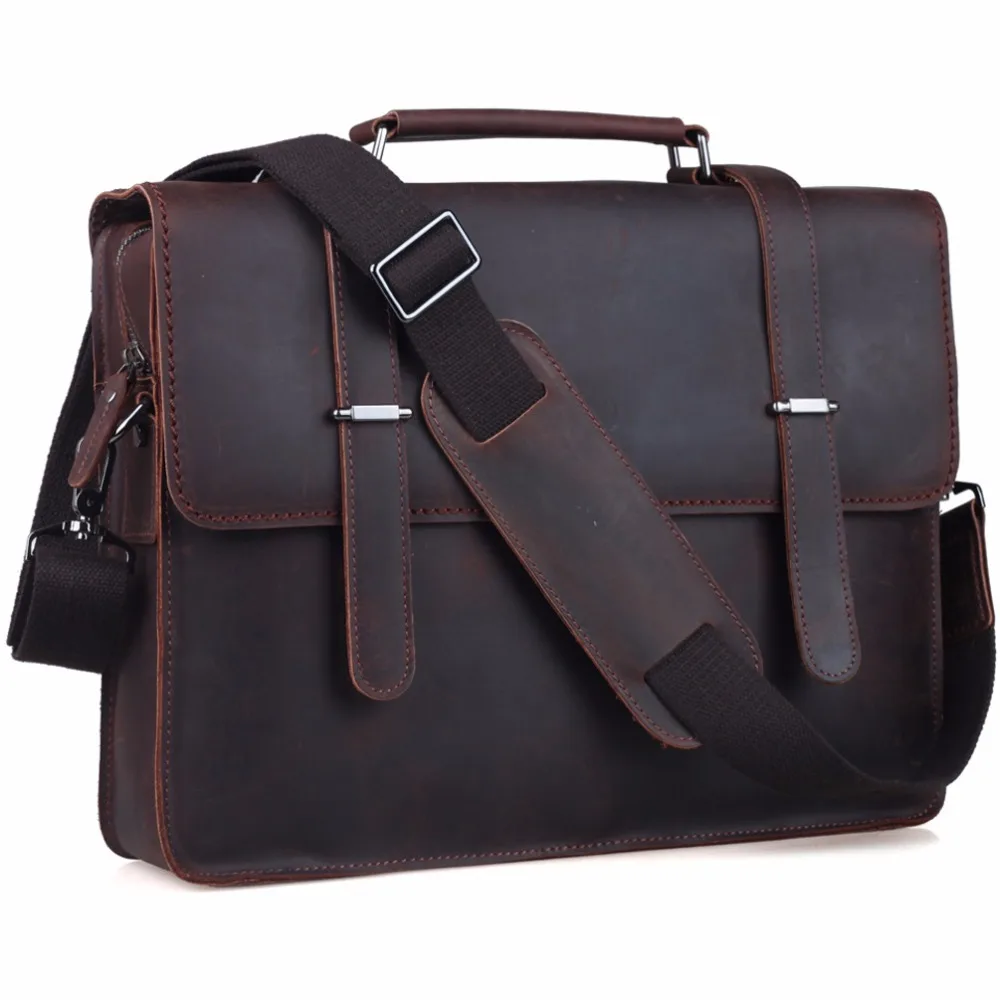 TIDING Genuine Leather 14&quot; Laptop Briefcase Mens Messenger Shoulder Computer Bag Notebook Bag ...