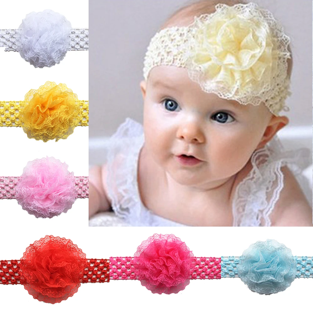 TIPPA baby headbands Big lace mesh flower with corchet hair band girls