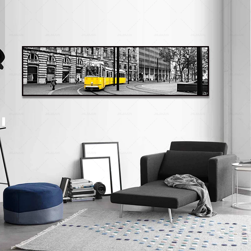 

Retro Yellow Lisbon Tram Modern Art Canvas Wall Paintings Black and White Canvas Prints Paintings Art Wall No Frame Wall Decor