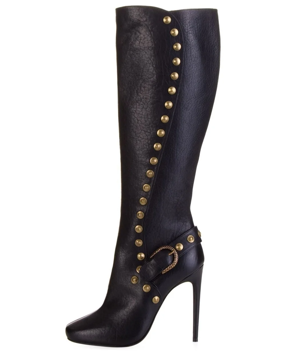

2018 stiletto Sky High heel women's winter boots zipper knee high boots With rivets and Buckle big size For Christmas