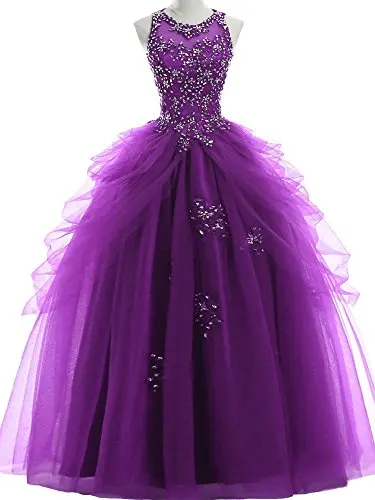ANGELSBRIDEP/Новинка, пышные платья 15 лет, уникальные платья с вырезом, украшенные кристаллами и бисером, Длинные фатиновые пышные платья - Цвет: Фиолетовый