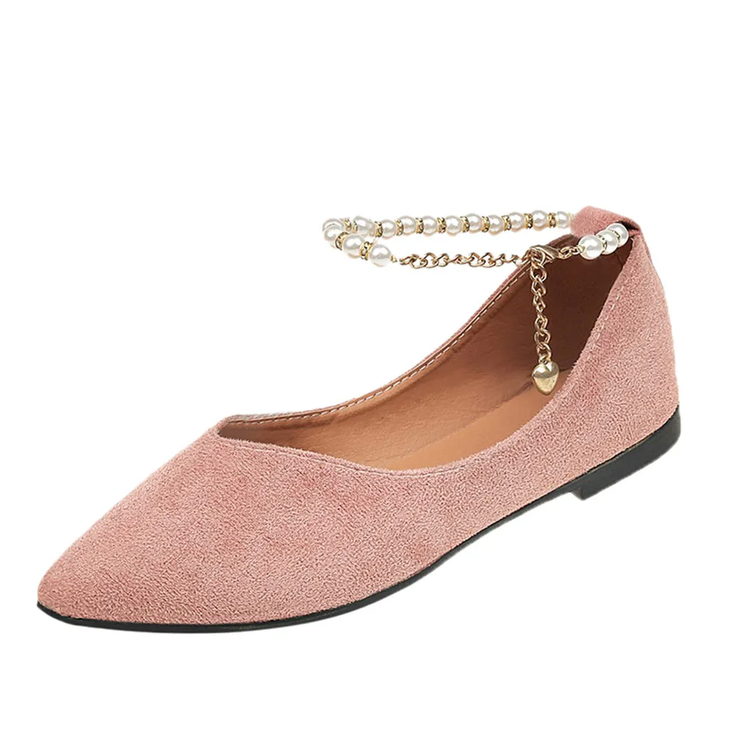 

Women Pointed Shoes Fashion Solid Pearls String Bead Buckle Single Shoes Shallow Mouth Single Shoes Loafers zapatos de mujer