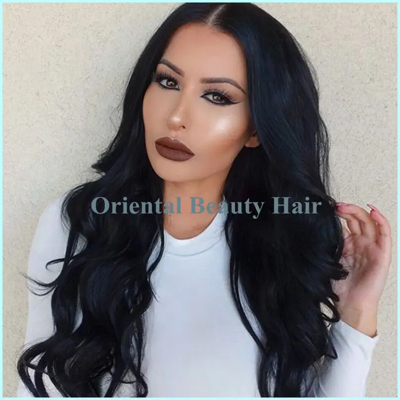 

Free Shipping new fashion sexy high quality heat resistant black color wavy style celebrity synthetic lace front wig