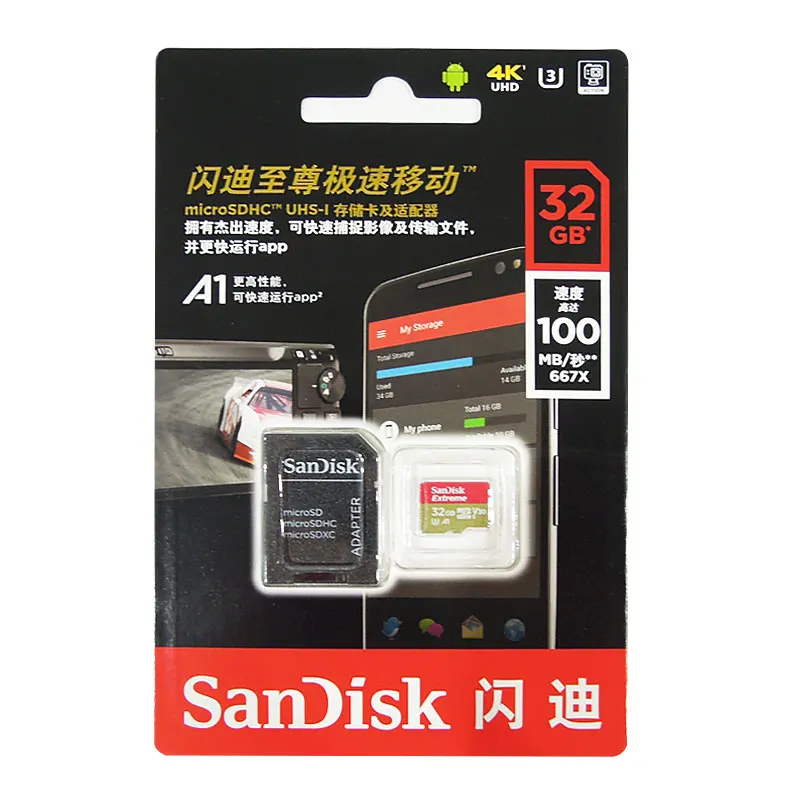 Двойной Флеш-накопитель SanDisk 64GB Extreme MicroSD карта 32 Гб карта памяти TF флеш-карта UHS-I U3 C10 V30 cartao de memoria 4K 160 МБ/с. с адаптером SD