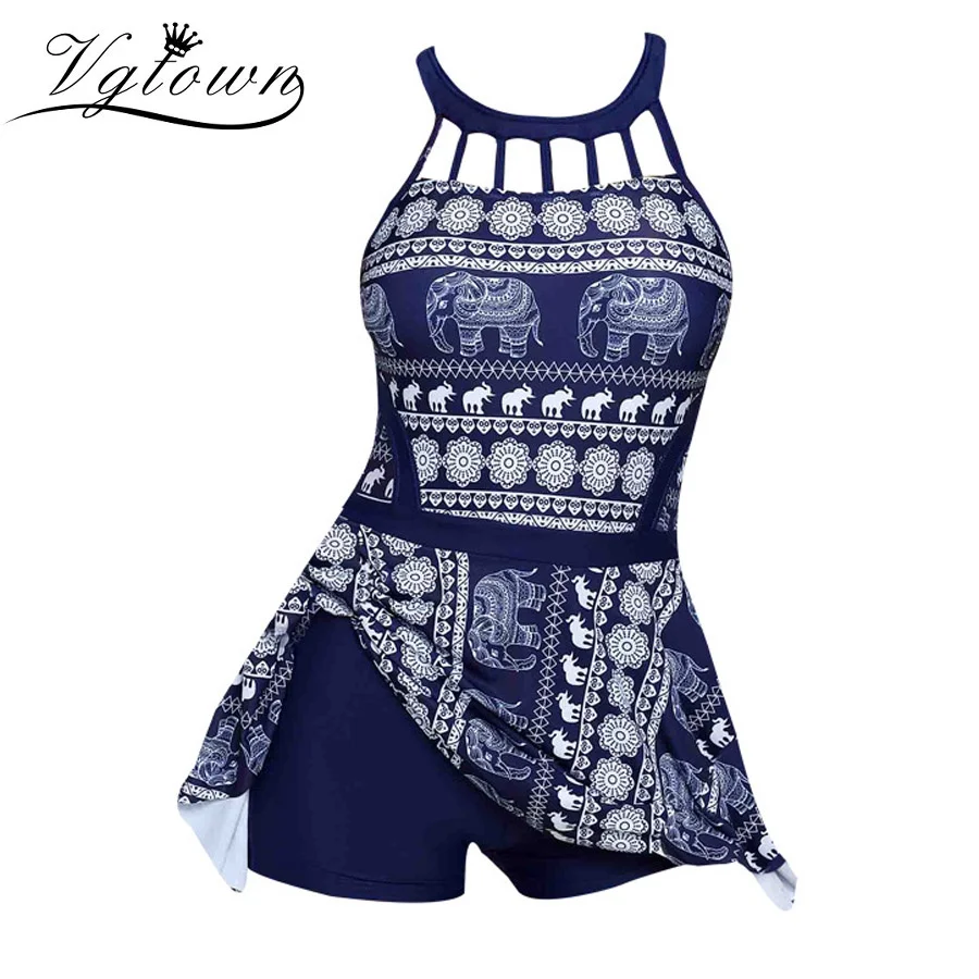 

VGTOWN Women Plus Size 5XL Swimsuit Tankini sets Swimsuits Women Retro Print Swimwear With Shorts Swimming Suit Beachwear
