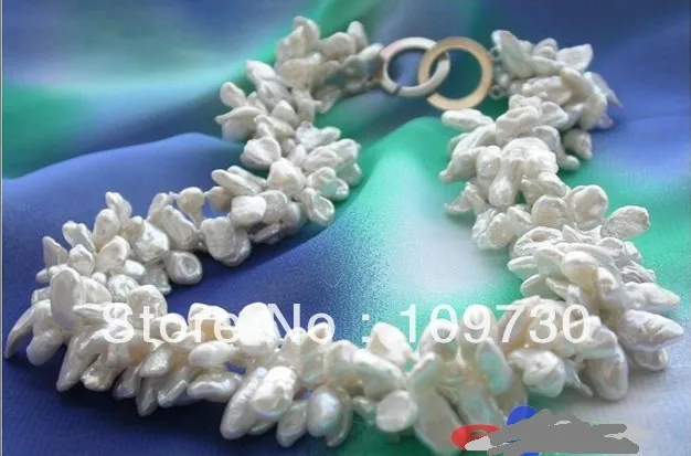 

Jewelry 001895 3ROW 7MM WHITE BAROQUE KESHI REBORN PEARL NECKLACE