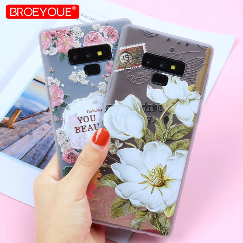 

Case For Samsung Galaxy Note 9 S9 S8 Plus S7 Edge 3D Rlief Flowers Transparent Matte Case For Samsung J7 2017 A6 Plus J6 J8 Case