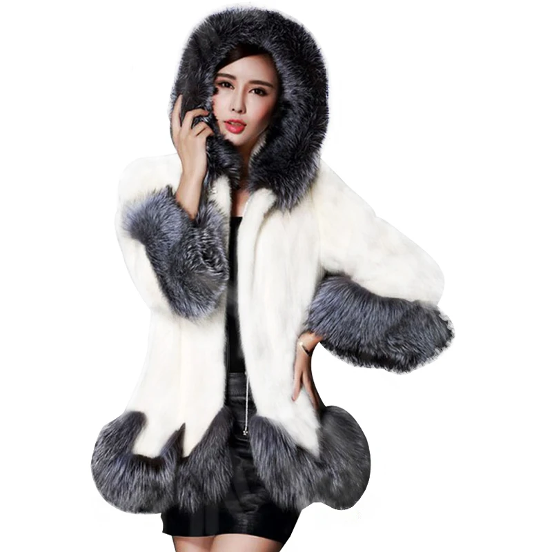 Bigsweety Autumn Winter Hooded Warm Coat Jacket Fluffy Faux Fur Coat Women Furry Fake Fur Overcoat Female Party Elegant Outwear