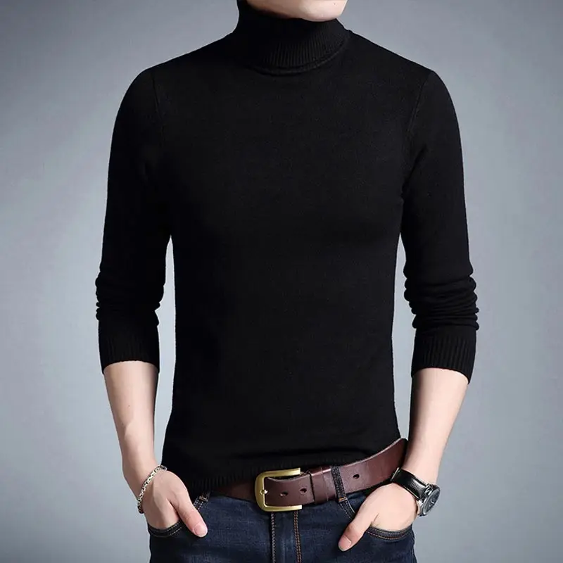 Новинка, зимний мужской свитер, Мужская водолазка, Одноцветный Повседневный свитер, Мужской приталенный брендовый вязаный толстый шерстяной пуловер HK44 - Цвет: black