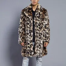 Мужское длинное пальто с леопардовым принтом, теплое толстое пальто с меховым воротником, куртка, парка из искусственного меха, кардиган, мужская мода, стиль джентльмена